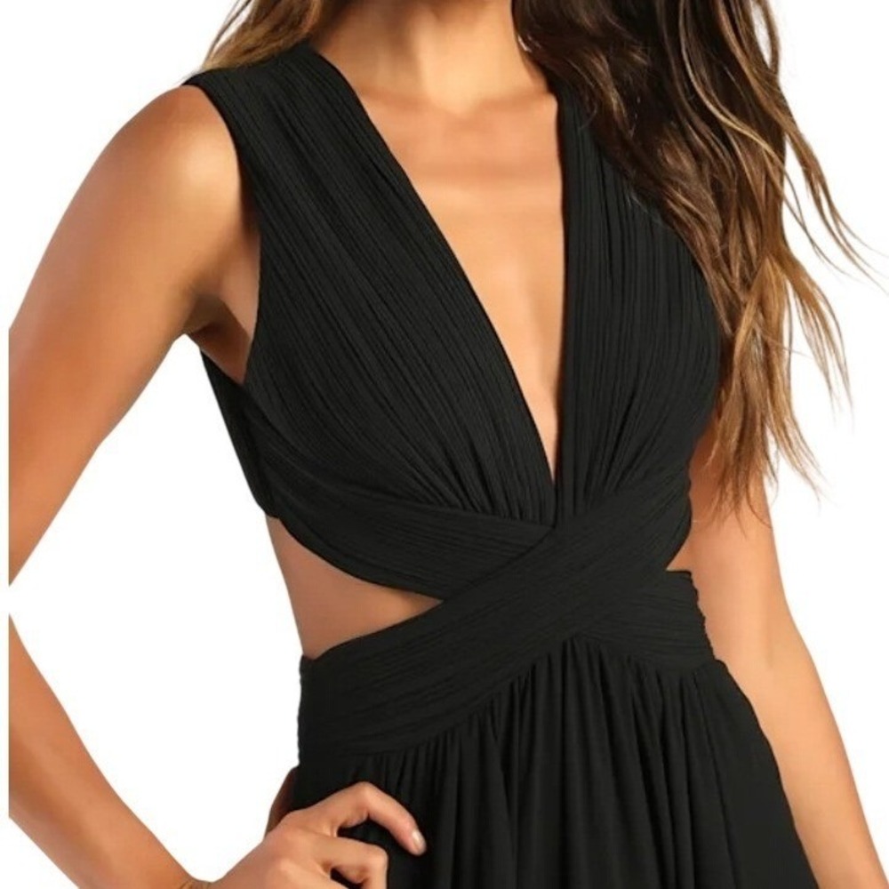 NWT‎ Lulus Vivid Imagination Black Cutout Maxi Dress XS Pleated V-Neck Formal - Picture 4 of 12